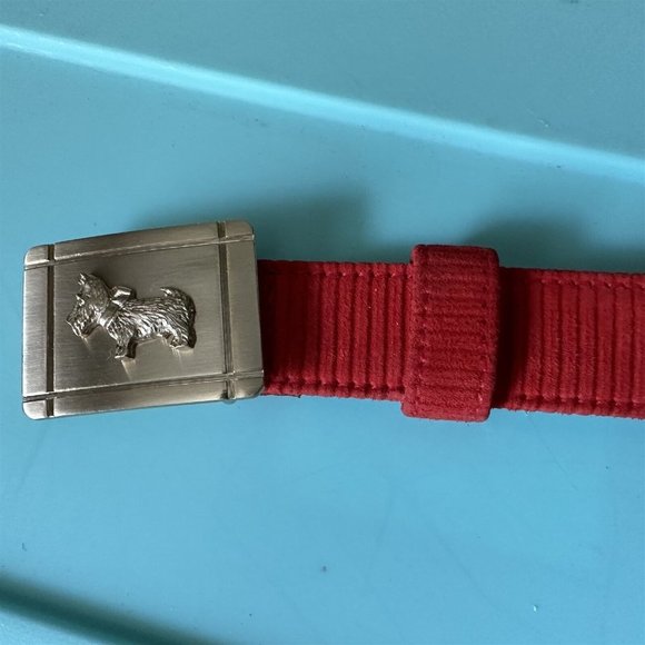 Escada Scottie Dog Belt Red Ribcord Suede Buckle Italy Vintage - Picture 9 of 11